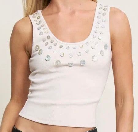 Seashell Button Ribbed Tank